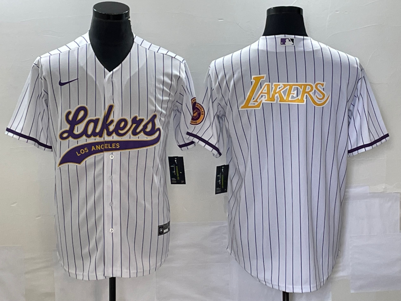 Men's Los Angeles Lakers White Team Big Logo Cool Base With Patch Stitched Baseball Jersey Men's Los Angeles Lakers White Team Big Logo Cool Base With Patch Stitched Baseball Jersey